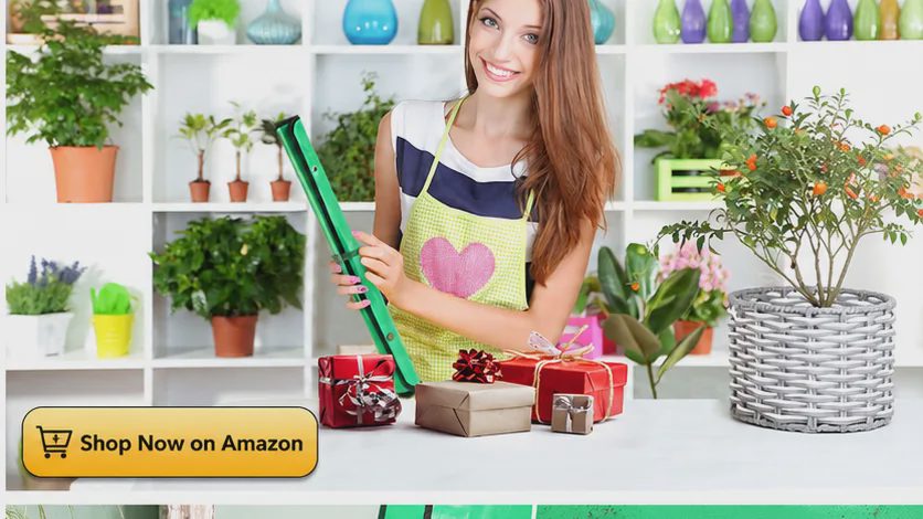 Woman holding rolled-up Onlysuki repotting mat with gift boxes, perfect gardening gift for plant lovers