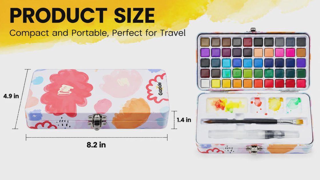 Grabie watercolor metal tin measuring 8.2 by 4.9 by 1.4 inches